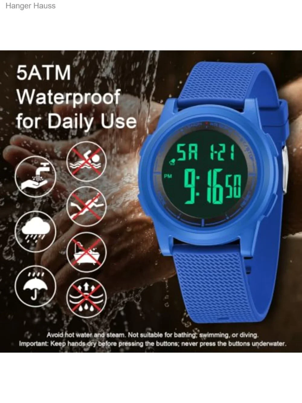 Ultra Thin Sports Digital Watch with LED Light and Stopwatch - Waterproof 3ATM